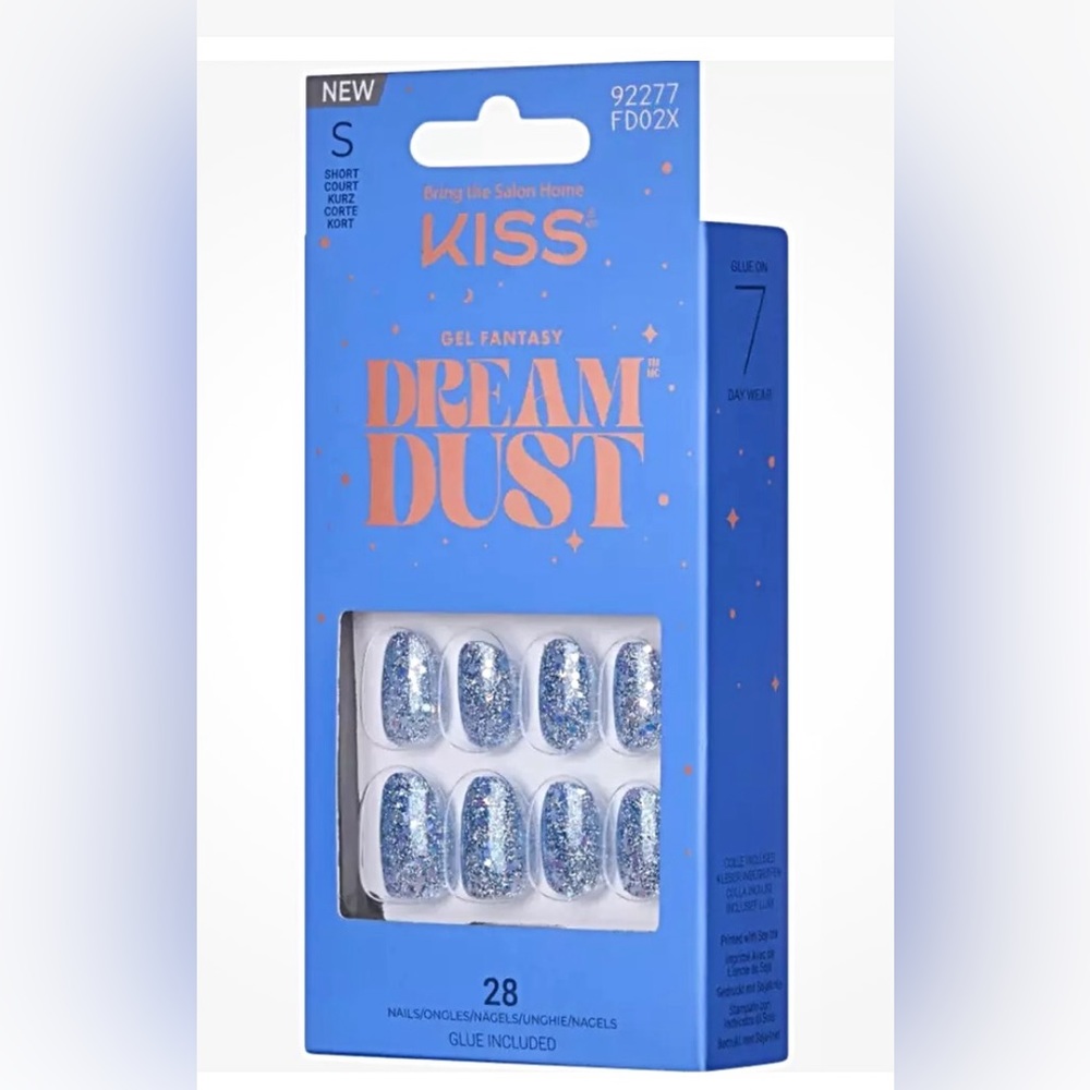🆕 Kiss Gel Fantasy Dream Dust Press-On Nails - Blue Glitter